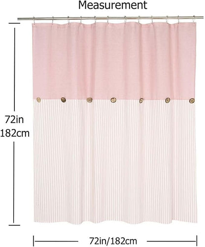 DOSLY Ides Farmhouse Pink Shower Curtain for Bathroom, Beige and Pink Stripe, Button Bathroom Curtain, Cotton Blend Woven Fabric, Rustic Charm Country Chic Style, 72x72 in