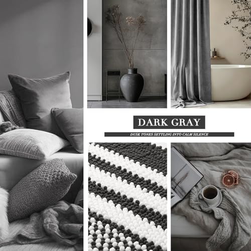 BSICPRO Large Bathroom Rugs Runner, 20x47 Chenille Bath Mats, Dark Grey