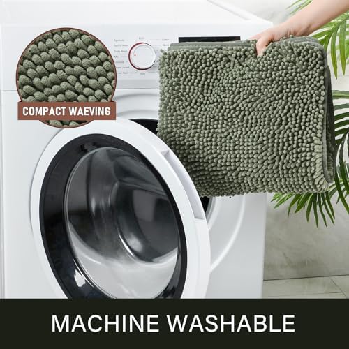 LOCHAS Luxury Bathroom Rug Shaggy Bath Mat 24 x 60 Inch, Sage Green