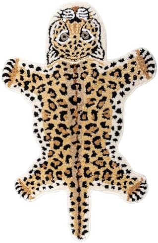 Brown Leopard Bath Mat Non Slip Absorbent Cartoon Rugs 39.3x25.5in