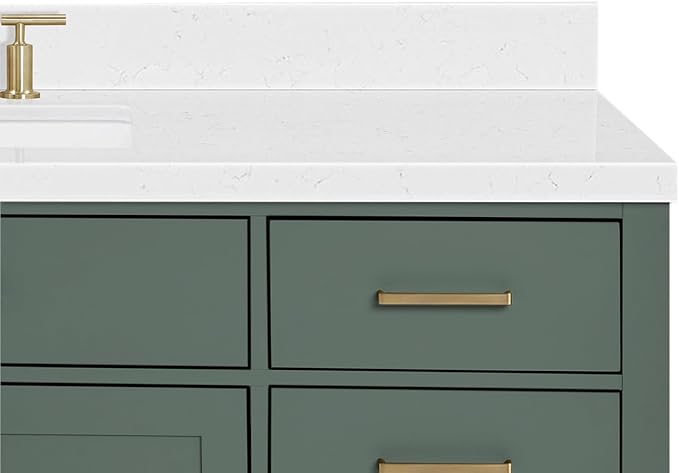 ARIEL Hepburn 60-inch Bathroom Vanity with Sink,Solid Wood, 1.5-inch Carrara White Quartz Countertop, Single Rectangular Porcelain Sink, 2 Soft Closing Doors, 9 Dovetail Drawers, Vintage Green