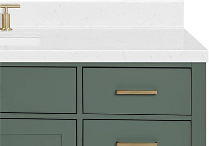 ARIEL Hepburn 60-inch Bathroom Vanity with Sink,Solid Wood, 1.5-inch Carrara White Quartz Countertop, Single Rectangular Porcelain Sink, 2 Soft Closing Doors, 9 Dovetail Drawers, Vintage Green