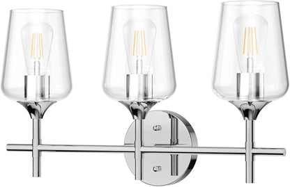 Ralbay Vintage 3 Light Vanity Light Fixture Industrial Chrome Bathroom Light Fixtures Over Mirror Clear Glass Chrome Vanity Light for Bathroom Wall Lighting Fixtures Over Mirror