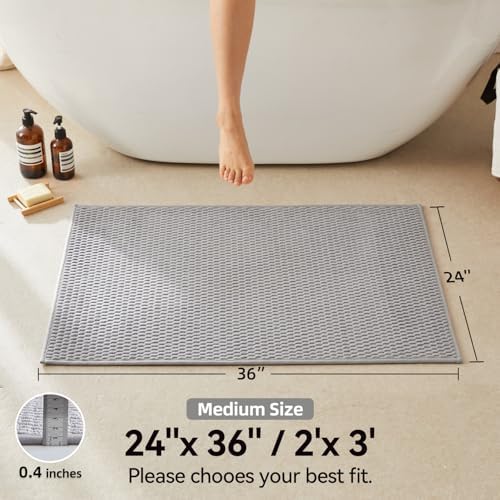 Triohero Bathroom Rugs Non Slip Washable, Super Absorbent Thin Bath Mat Quick Dry Low Pile Bathroom Rug, Light Grey 24"x36"