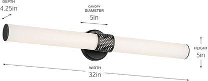 Kichler Sashi 32" LED Large Bath Bar with White Glass in Black, Modern, for Vanity, Fireplace, Buffet, Hallway, Vanity Mirror, (32" W x 5" H) 55193BKLED