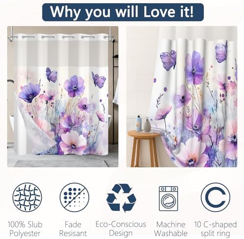 No Hook Shower Curtain with Snap in Liner, 71 x 74 Inch