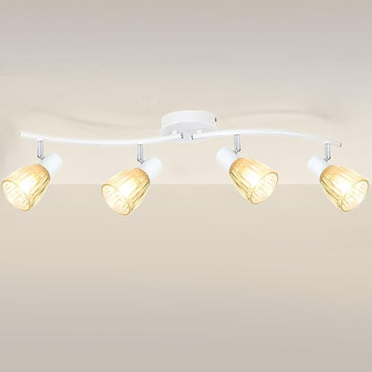 HiBay 4-Light Track Lighting White, Adjustable Modern Ceiling Light Fixture | with Glass Shades, Flush Mount Ceiling Wall Spotlight Indoor for Bathroom, Kitchen, Living Room, E12 Base, No Bulbs