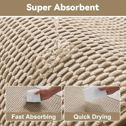 Triohero Bathroom Rugs Non Slip Washable, Super Absorbent Thin Bath Mat Small Quick Dry Low Pile Bathroom Rug, Beige 20x30