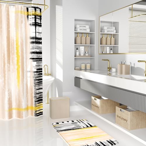 Bathroom Set - Bathroom Accessory Set, Beige Bathroom Set, 26PC Bathroom Sets with Shower Curtain and Rugs, Toilet Brush, Trash Can, Qtip Holder & Bathroom Soap Dispenser Set