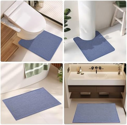 TYUU Bathroom Runner Rugs, Long Bath Mat Runner Washable Thin Quick Dry Low Pile Bathroom Runner Rugs Non Slip, Denim Blue 16"x60"