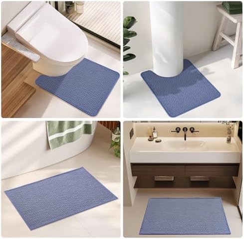 TYUU Large Bathroom Rugs Non Slip Washable Bath Rugs Super Absorbent Bathroom Rug Thin Quick Dry Low Pile Bath Mats, Denim Blue 36"x60"