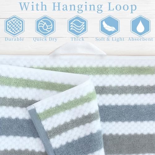 VOOVA & MOVAS Waffle 6PC Towel Set, Cotton, Navy Grey Green White