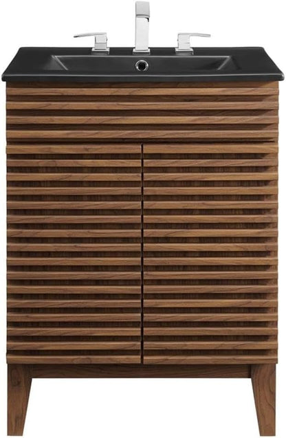 Modway Render 24" Bathroom Vanity with Sink in Walnut Black