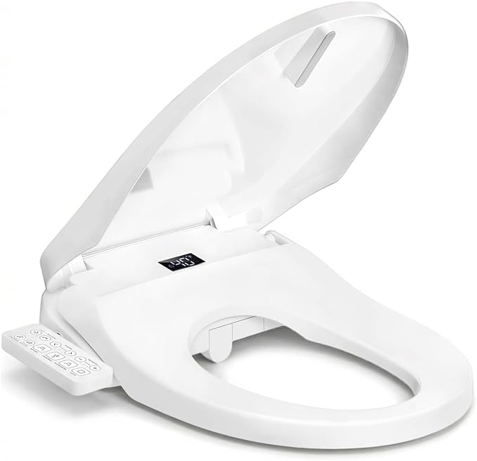 Electric Bidet Toilet Seat Elongated, Heated Smart Toilet Seat Side Control | Instant Warm Water, Multiple Washing Modes, Warm Air Dryer, Self-Cleaning Nozzle, Quiet-Close Lid, Night Light