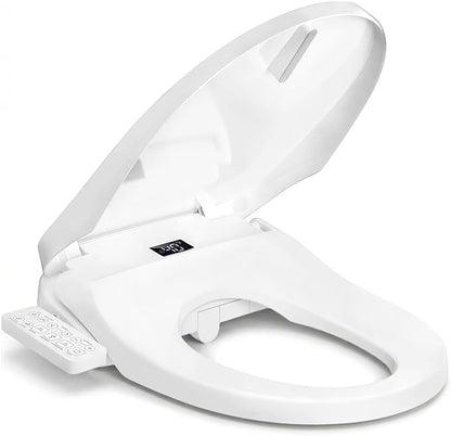 Electric Bidet Toilet Seat Elongated, Heated Smart Toilet Seat Side Control | Instant Warm Water, Multiple Washing Modes, Warm Air Dryer, Self-Cleaning Nozzle, Quiet-Close Lid, Night Light