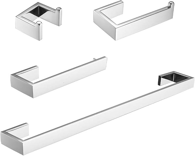 Fapully Bathroom Accessories Set, 4-Piece Bathroom Hardware Polished Chrome | SUS304 Stainless Steel | Wall Mounted