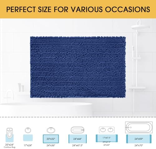 ACCUMTEK Upgrade Luxury Denim Blue Bathroom Rug Mat 32"x20", Ultra Soft Thick Absorbent Bath Mats, Non Slip Chenille Toilet Mat for Bathroom, Bedroom, Kitchen, Shower, Tub