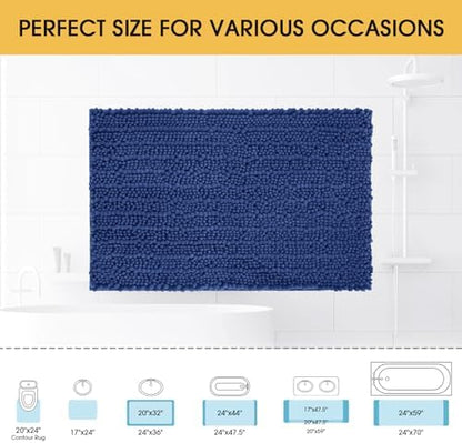 ACCUMTEK Upgrade Luxury Denim Blue Bathroom Rug Mat 32"x20", Ultra Soft Thick Absorbent Bath Mats, Non Slip Chenille Toilet Mat for Bathroom, Bedroom, Kitchen, Shower, Tub