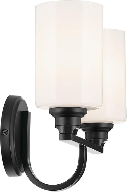Kichler Gioe 14.25" 2-Light Vanity Light with Opal Glass in Black, Damp Rated, for Bathroom, Powder Room, Over a Mirror, (14.25" W x 10.5" H), 55225BK
