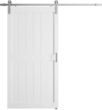 42" x 96" Sliding Barn Door with 7ft Brushed Nickel Hardware Kit & Handle | Pre-Drilled Holes Easy Assembly -White Solid Barn Door Slab Covered with Water-Proof PVC Surface, H-Frame
