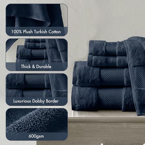 Madison Park 100% Turkish Cotton 600 GSM Bath Towel Set, 6 Piece, Navy