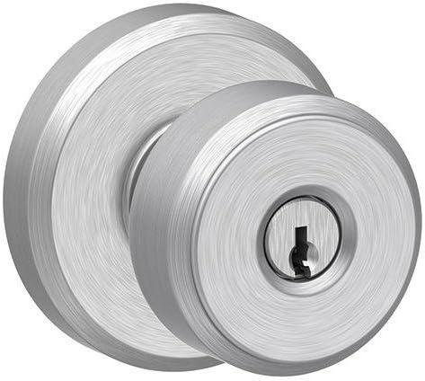 SCHLAGE F51A BWE 626 GSN 619 Bowery Knob with Greyson Trim Keyed Entry Lock, Satin Chrome with Satin Nickel Interior