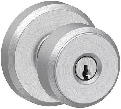 SCHLAGE F51A BWE 626 GSN 619 Bowery Knob with Greyson Trim Keyed Entry Lock, Satin Chrome with Satin Nickel Interior