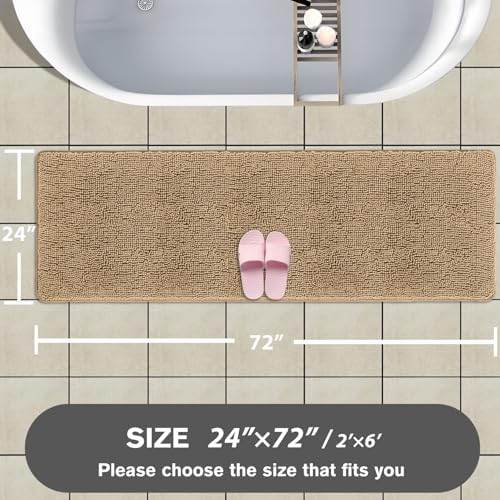 Bathroom Runner Rug 24 x 72 Non Slip – Extra Long Bath Mat | Absorbent and Washable Thick Chenille Runner Rug for Bathroom, Shower, Tub, Sink(Beige)