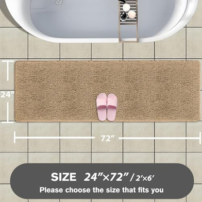 Bathroom Runner Rug 24 x 72 Non Slip – Extra Long Bath Mat | Absorbent and Washable Thick Chenille Runner Rug for Bathroom, Shower, Tub, Sink(Beige)