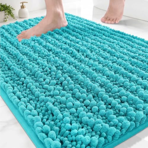Disolla Teal Bathroom Rug 20x32 Inch - Luxury Chenille Bath Mat, Thick Shaggy Plush Absorbent Rug, Non-Slip Machine Washable Mats for Bathroom Floor & Decor
