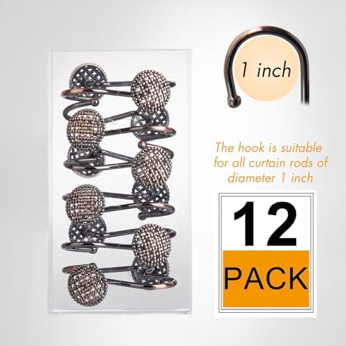 Pearlbee Bronze Shower Curtain Hooks, 12pcs,