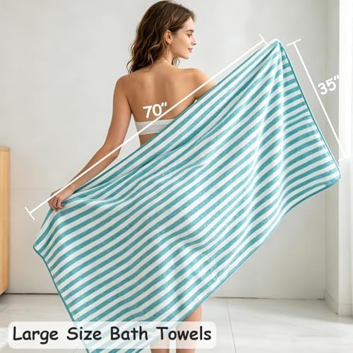 4 Pcs Turquoise Large Stripe Bath Sheets 35"x70" Extra Large Bath Towels Oversized Cabana Stripe Jumbo Towels for Bathroom Soft Highly Absorbent Quick Dry Beach Chair Towels for Hotel and Spa