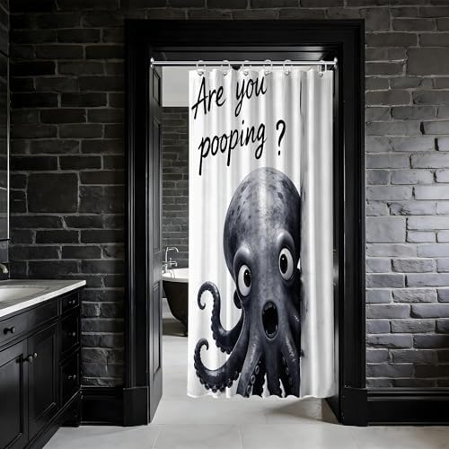 Small Stall Shower Curtain Rv Black and White Octopus, 36 x 72 Inchs