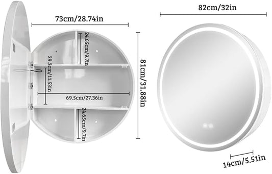 Round Medicine Cabinet with Light,3 Color Temperature,Dimmer,Defogger,32inch,White