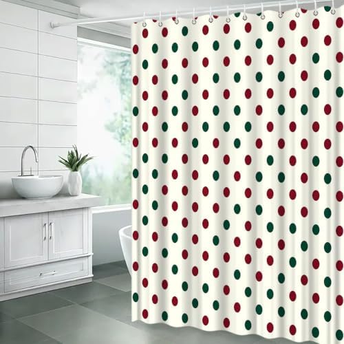 Polka Dot Christmas Shower Curtain Bathroom Decor with Hooks,67"Wx70"H