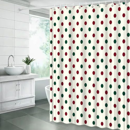 Polka Dot Christmas Shower Curtain Bathroom Decor with Hooks,70"Wx78"H