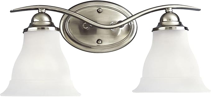 Progress Lighting 2-Light Etched Glass Traditional Bath Vanity Light, Trinity Collection, Indoor, P3191-09, Brushed Nickel