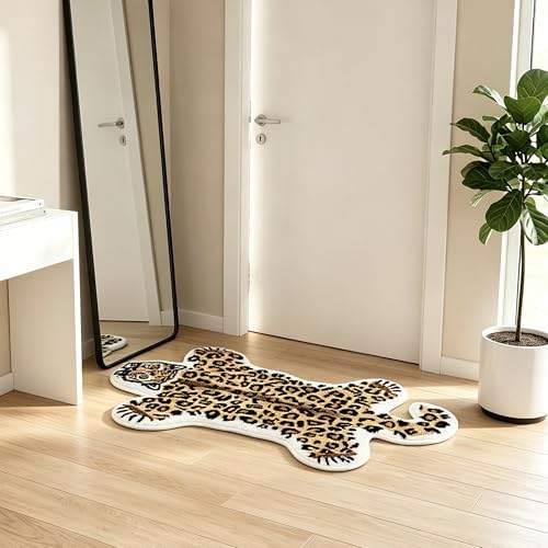 Leopard Bath Mat for Bathroom Non Slip Carpet Dark Brown 24x39in