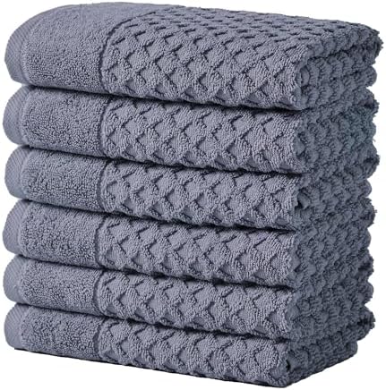 Great Bay Home Hand Towels - 100% Cotton 6 Pack 26x16 Hand Towel Set - Absorbent, Durable, Quick-Dry Towels for Bathroom (Chambray Blue)
