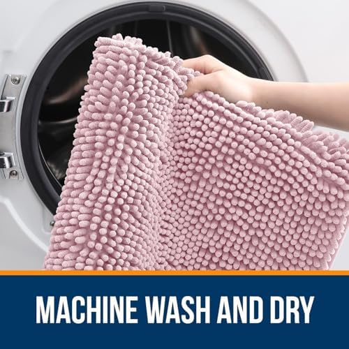OLANLY Chenille Bathroom Rugs Mats Set 2 Piece, 36"x24"+24"x20", Dusty Rose