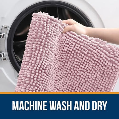 OLANLY Chenille Bathroom Rugs Mats Set 2 Piece, 36"x24"+24"x20", Dusty Rose