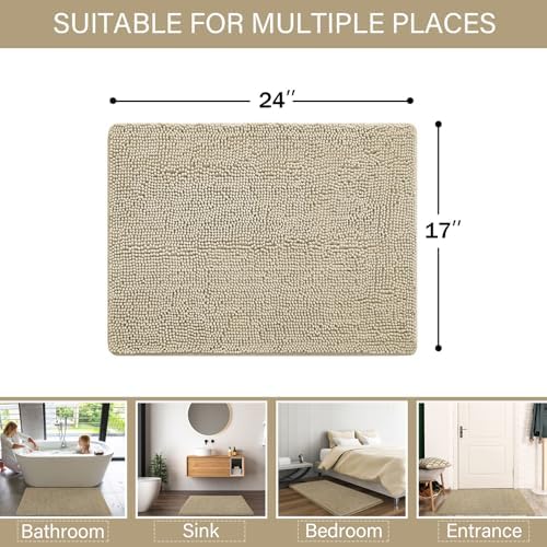 LOCHAS Luxury Bathroom Rug Shaggy Bath Mat 24 x 17 Inch, Beige