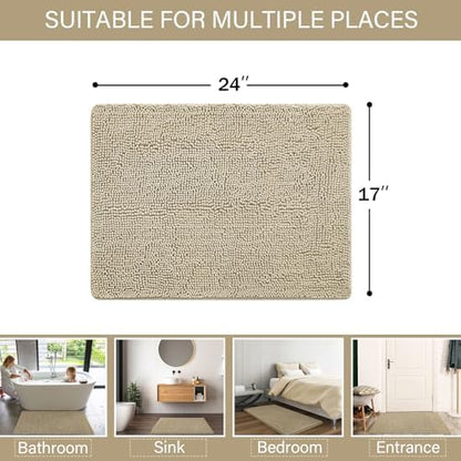 LOCHAS Luxury Bathroom Rug Shaggy Bath Mat 24 x 17 Inch, Beige