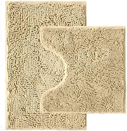 Bathroom Rugs Sets 2 Piece,Super Absorbent Chenille Bath Mats and U-Shaped Toilet Rug,Strong PVC Non Slip Backing,Microfiber Washable Dry Quickly Bath Mats for Bathroom(20"x32"+20"x20"U, Camel)