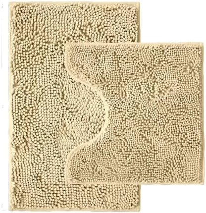 Bathroom Rugs Sets 2 Piece,Super Absorbent Chenille Bath Mats and U-Shaped Toilet Rug,Strong PVC Non Slip Backing,Microfiber Washable Dry Quickly Bath Mats for Bathroom(20"x32"+20"x20"U, Camel)
