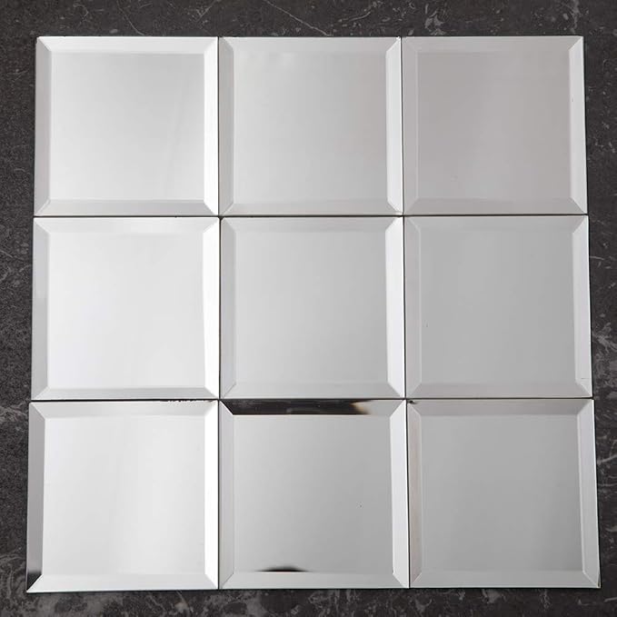 Beveled Mirror Tile, 4x4 Inch Mirror Square Tiles for Kitchen Backsplash Bathroom Shower Wall 46 Pcs, 5 SQ.FT