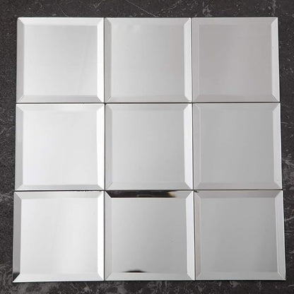 Beveled Mirror Tile, 4x4 Inch Mirror Square Tiles for Kitchen Backsplash Bathroom Shower Wall 46 Pcs, 5 SQ.FT