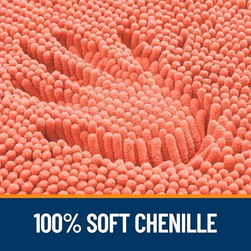 OLANLY Chenille Bathroom Rugs Mats Sets 2 Piece, 59"x20"+30"x20", Coral