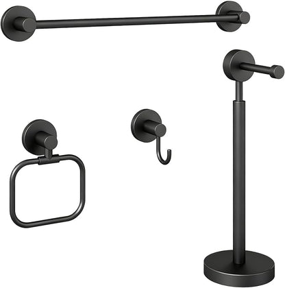 4-Piece Bathroom Set with Privot Toilet Paper Holder | All-in-One Wall Mounted Hardware Combo, Matte Black