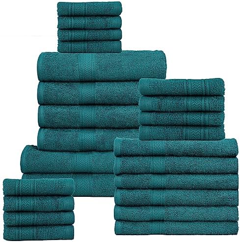 HILLFAIR 100% Cotton 24 Piece Bath Towels Set for Bathroom - Teal